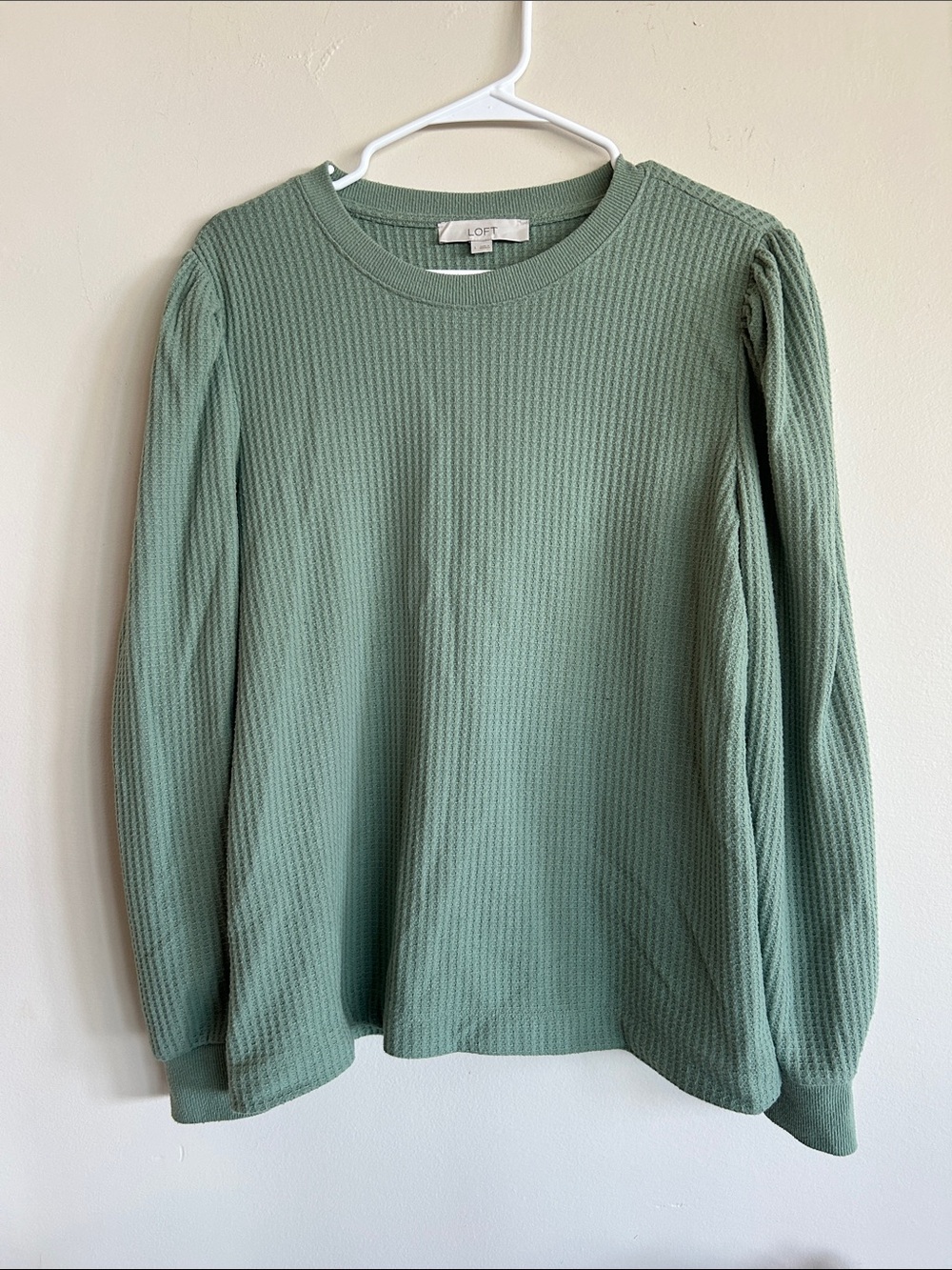 LOFT women’s Light Sage Green Waffle Crewneck Sweater
